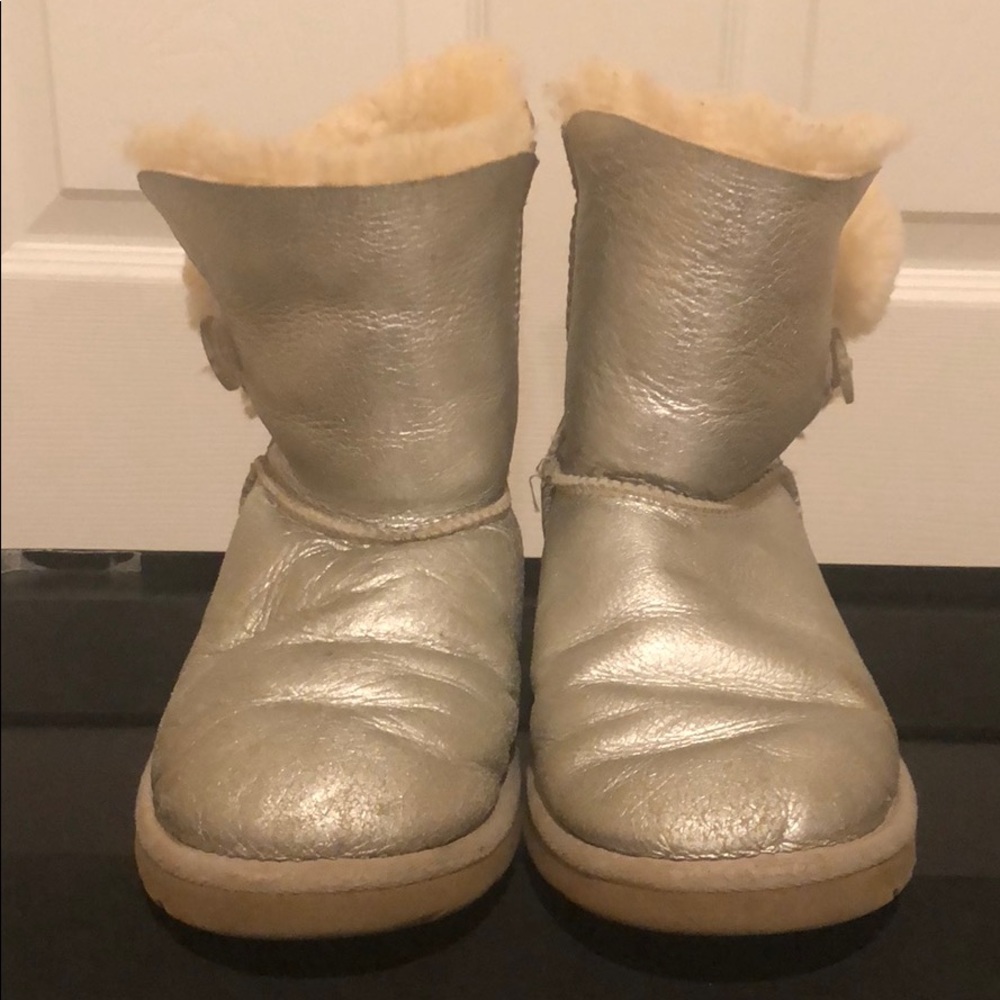 UGG Silver Metallic Boots with Bailey Button